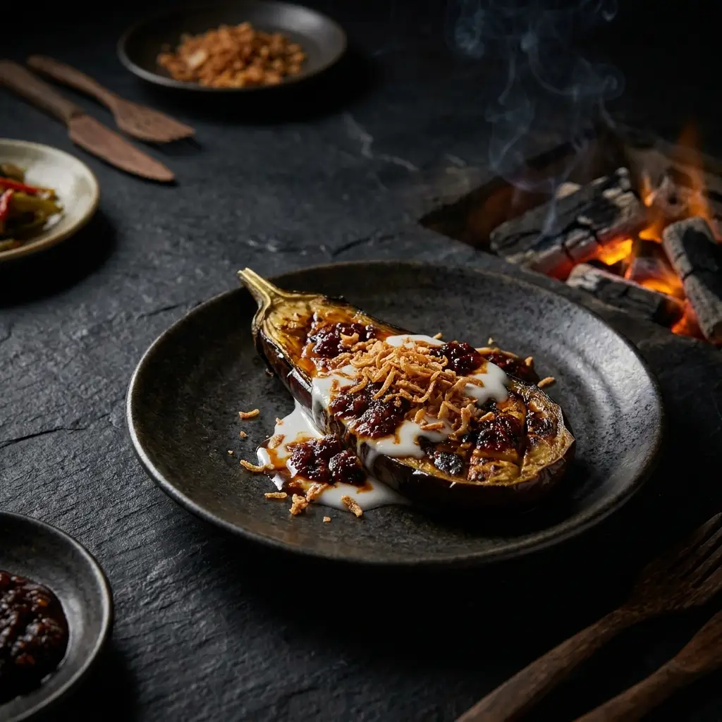 Fire-roasted eggplant
