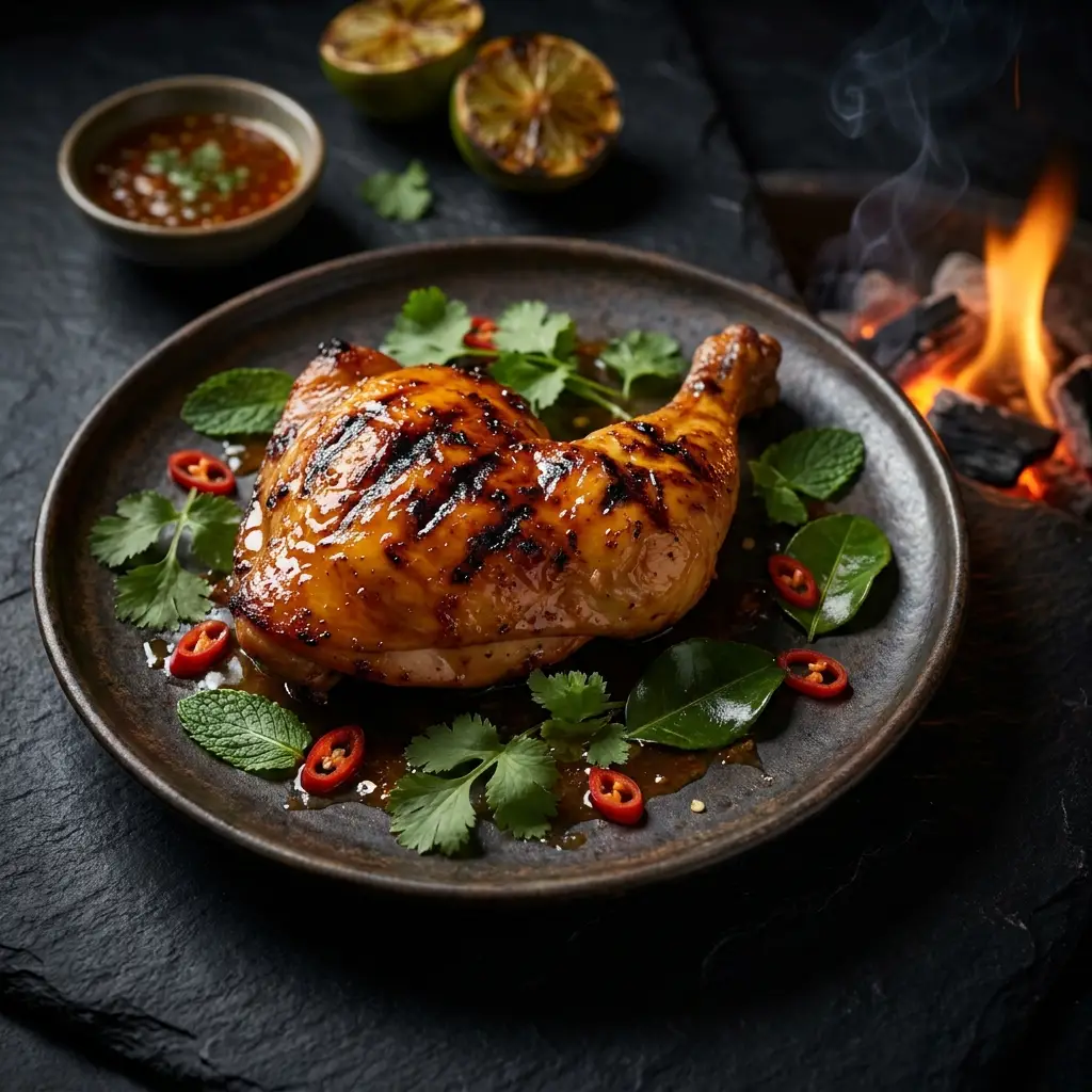 Char-grilled chicken with green curry glaze