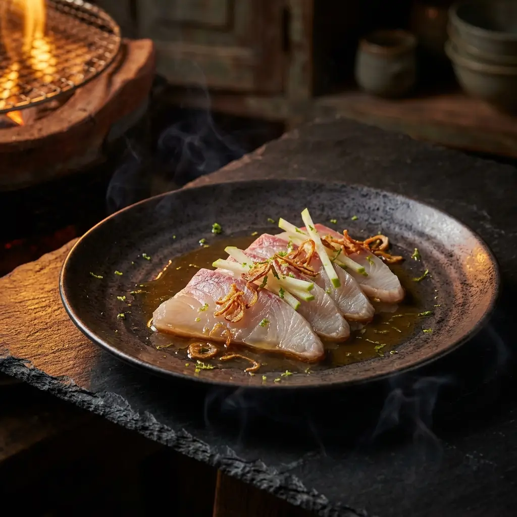 Kingfish with leche de tigre and coconut