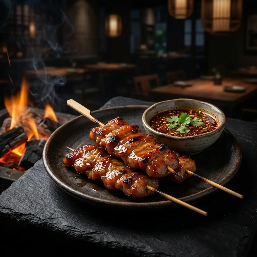 Grilled pork neck skewer