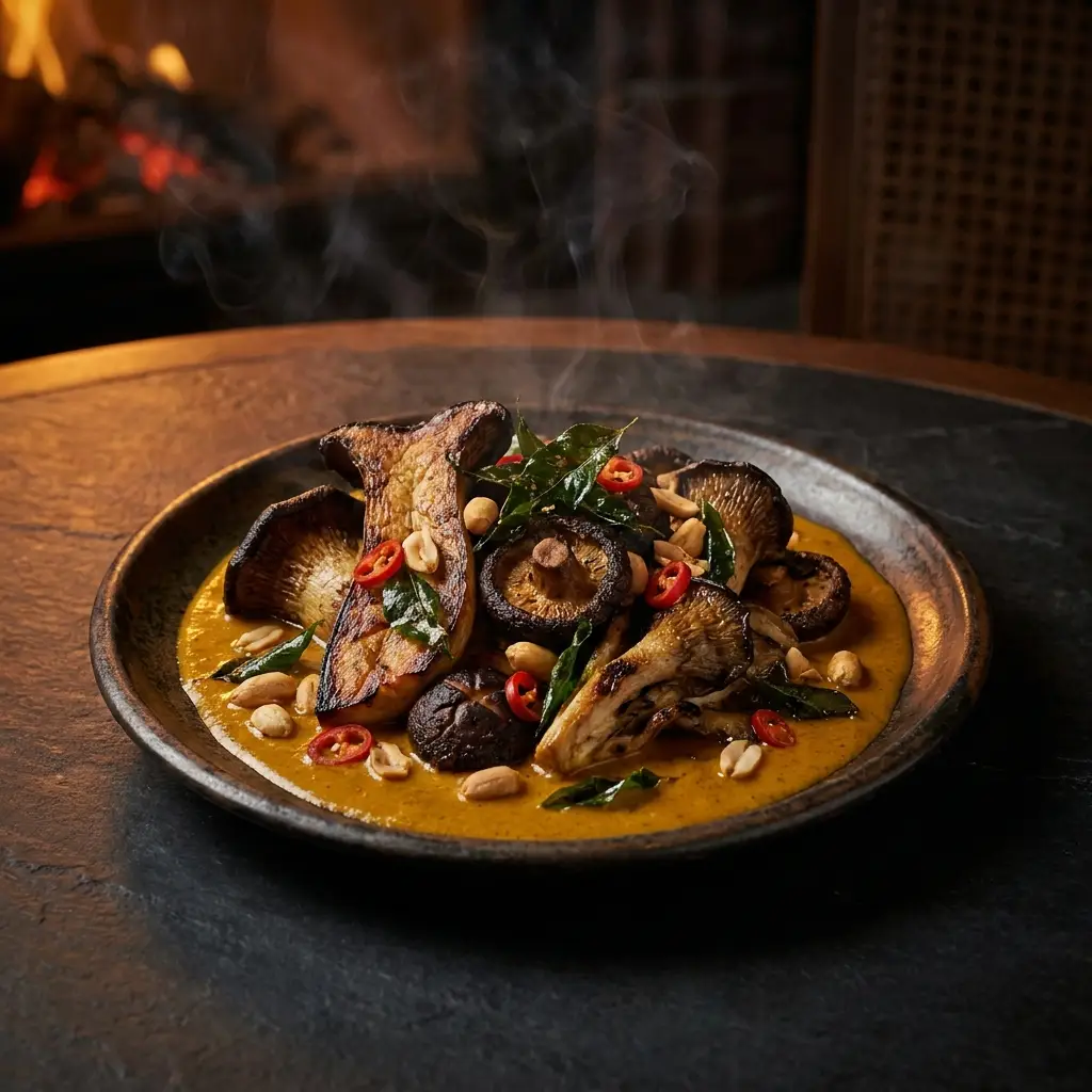 Grilled mushroom platter with massaman