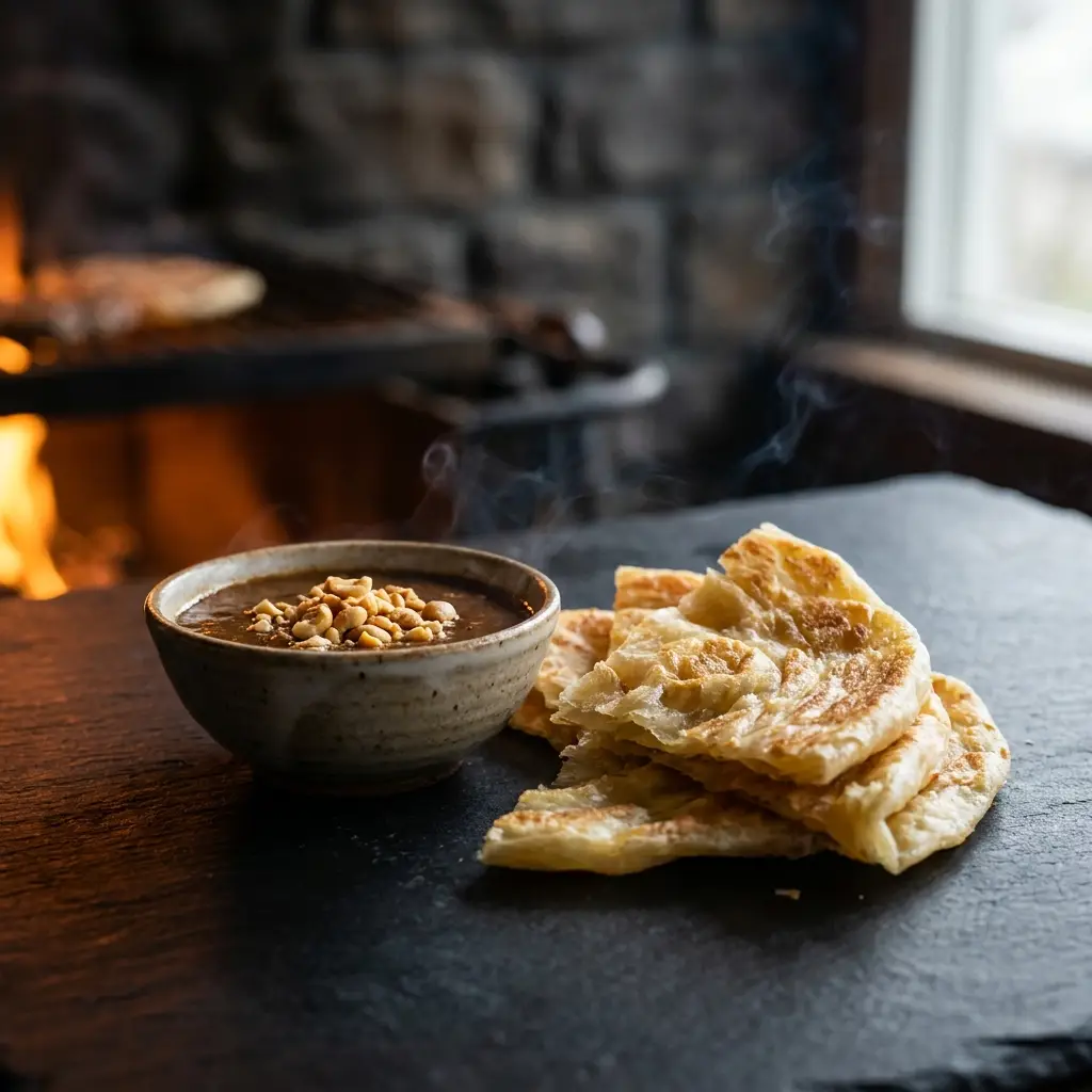 Charred roti with Thai chilli jam