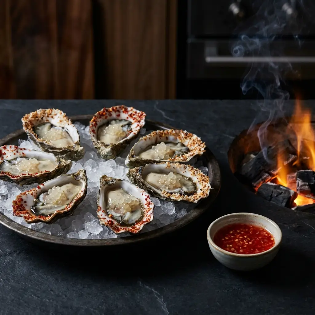 Fire-kissed oysters