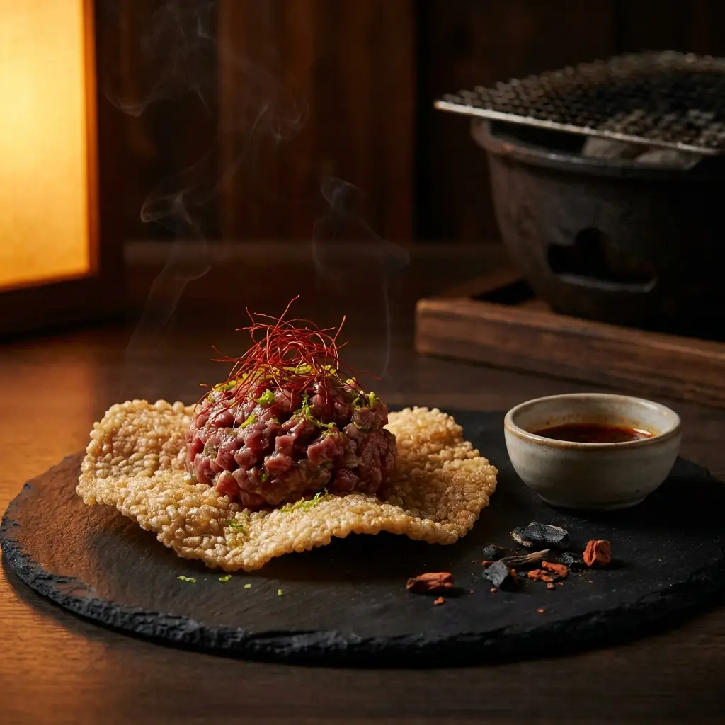 Wagyu tartare with nori and rice cracker